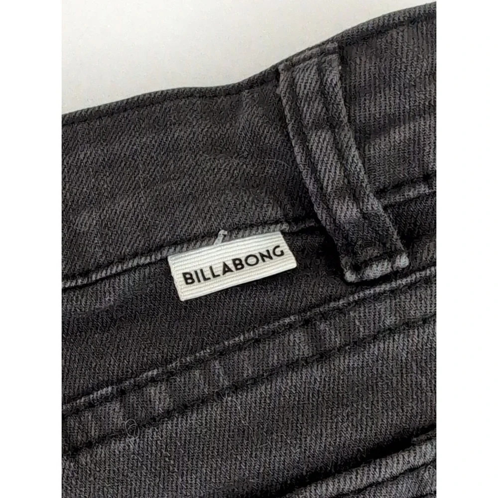 Billabong Button Fly Jean Shorts Women 28 Black Distressed Beach Festival Grunge